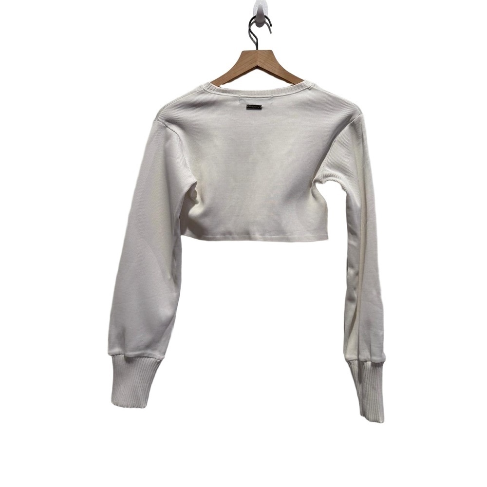 MANIÈRE DE VOIR Womens Size 10 White Ribbed Cropped Long Sleeve Top - Picture 2 of 6